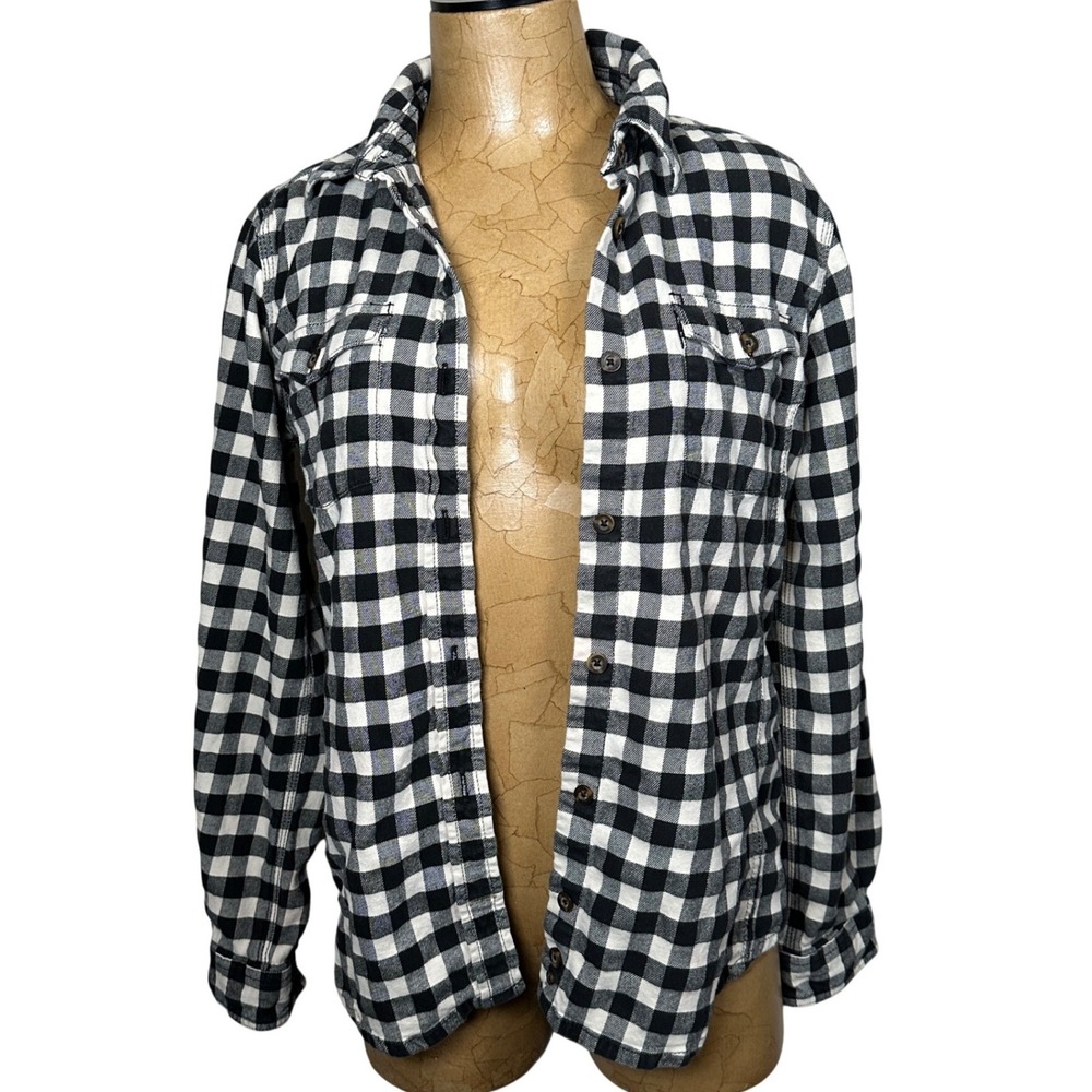 Carhartt Womens Black White Buffalo Check Gingham Flannel Button Up Shirt Size M
